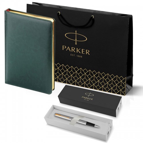 Набор Parker Jotter Stainless Steel GT из перьевой ручки и зеленого ежедневника недатированного в Казани